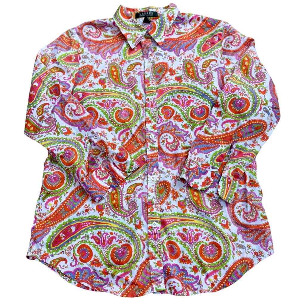 Lauren Ralph Lauren Paisley Button Down Shirt Women Size M Classic Sophisticated
